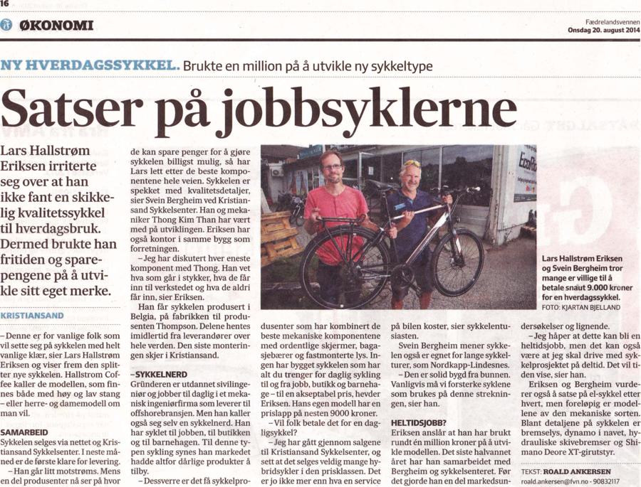 2014-08-20 FÃ¦drelandsvennen - Satser på jobbsyklerne